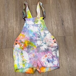 Colorful Tie-Dye Overall Shorts